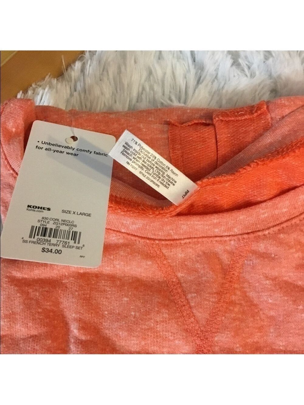 So French Terry sleeveless pajama top and short set XL color is coral - Picture 3 of 12